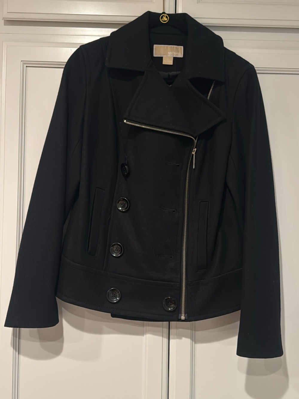 Michael Kors Black Asymmetrical Pea Coat